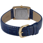 Peugeot Women's 14K Gold Plated Tank Leather Dress Watch with Roman Numerals Dial, Blue