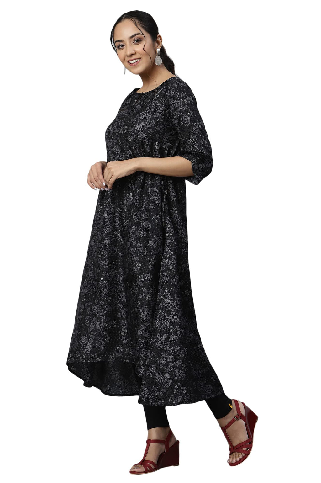 Aurelia Women'S Silk Straight Fit Straight Beauty Kuchai Floral Printed Kurta