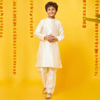 Bon Organik Off-White Silk Kurta With Pajama Set For Boy