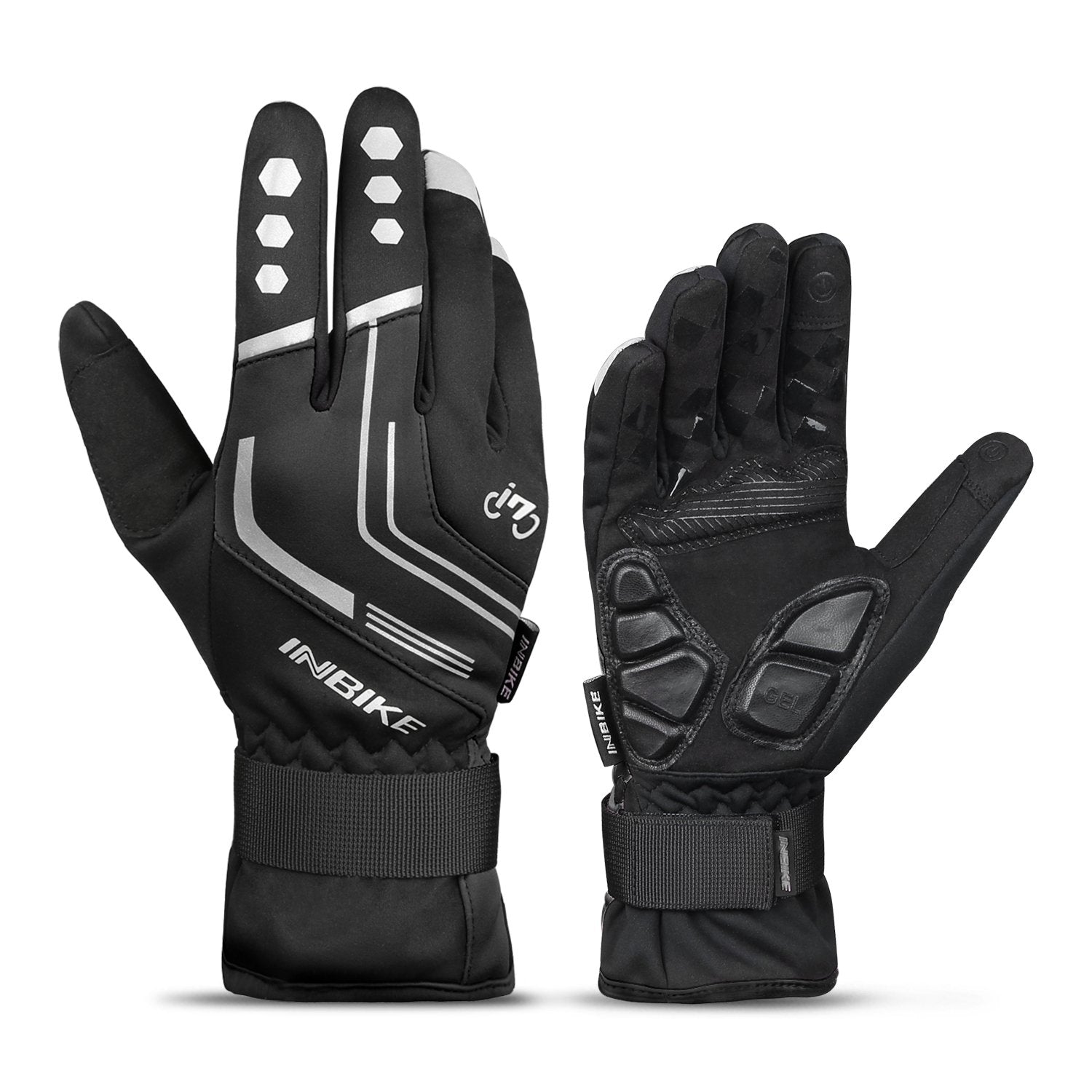 INBIKE Cycling Winter Gloves,for Men Windproof Reflective Thermal Gel Pads Touch Screen MTB Mountain Bike Black Medium