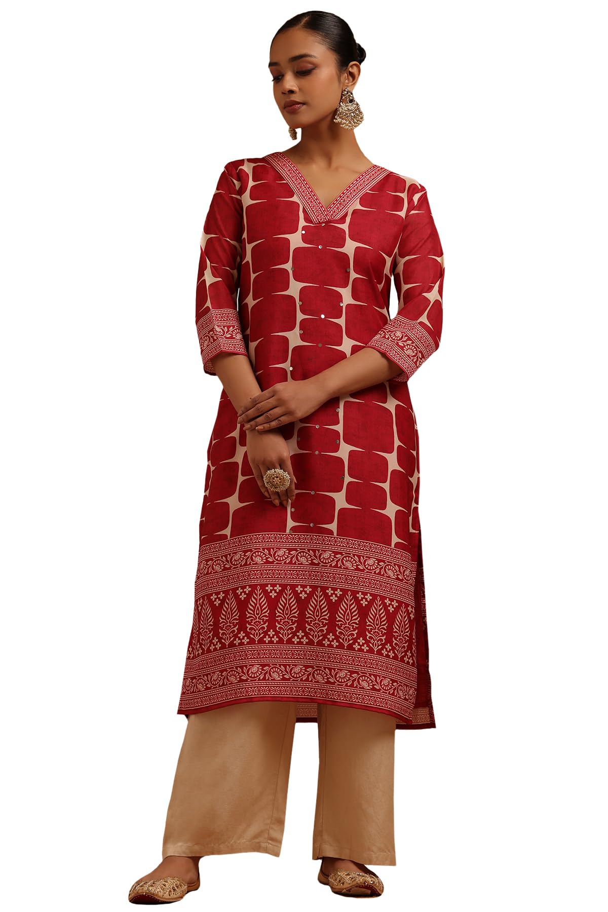 Soch Women Russian Silk Geometric Printed Kurta