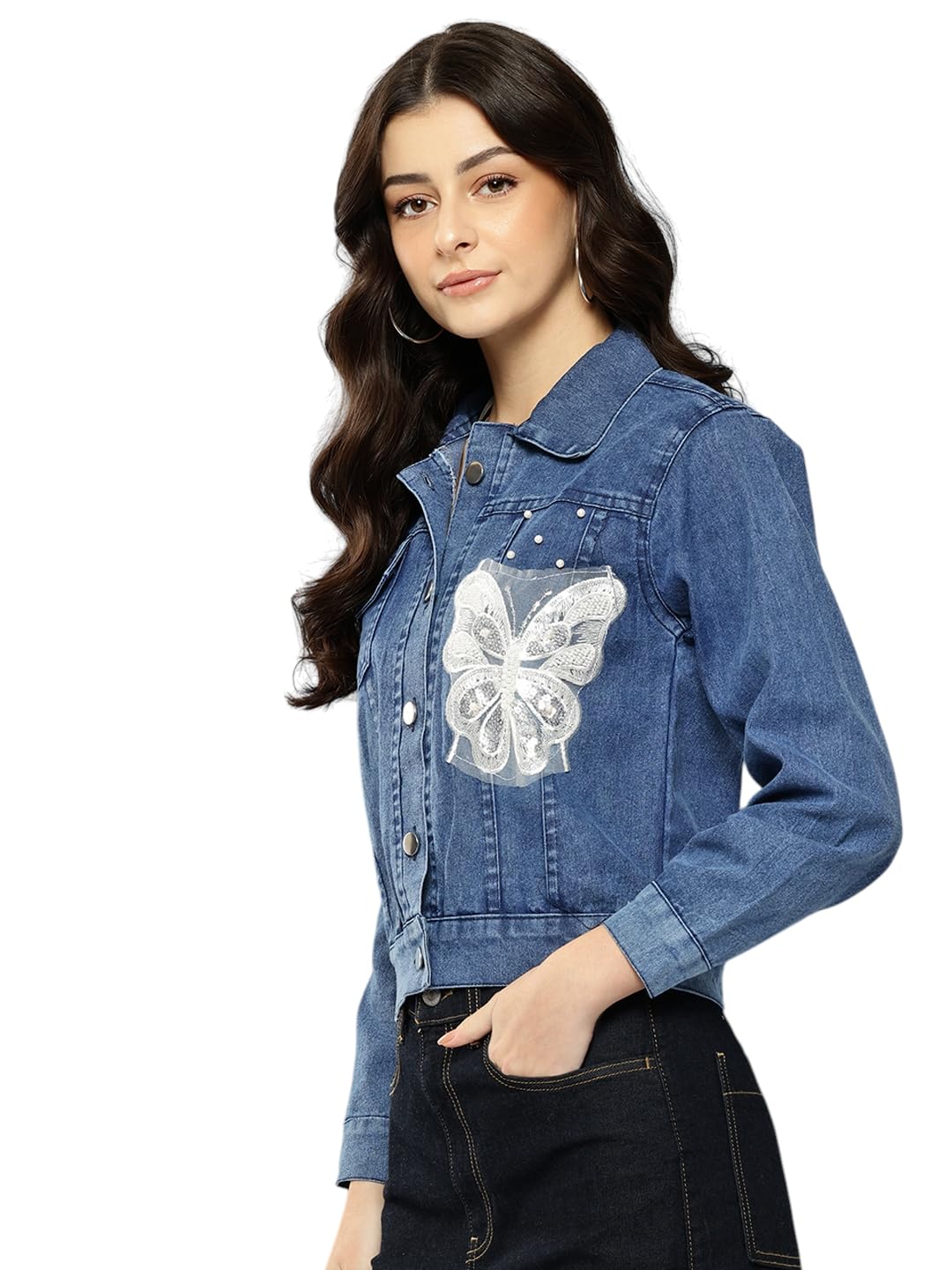 Aarika Womens Blue Colour Self Design Denim Jacket-(S-XL)-(OCT_AUG_DN_W_138_BLUE_L)