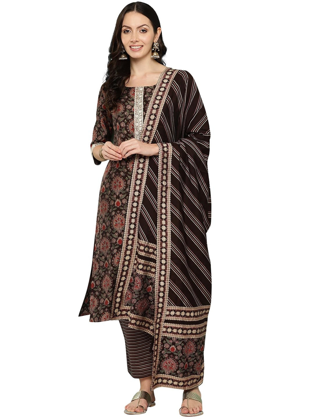 Libas WomenS Silk Blend Kurta Sets (34619_Brown
