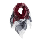 FRINGE PLAID BLANKET SCARF - BURGUNDY & GREY