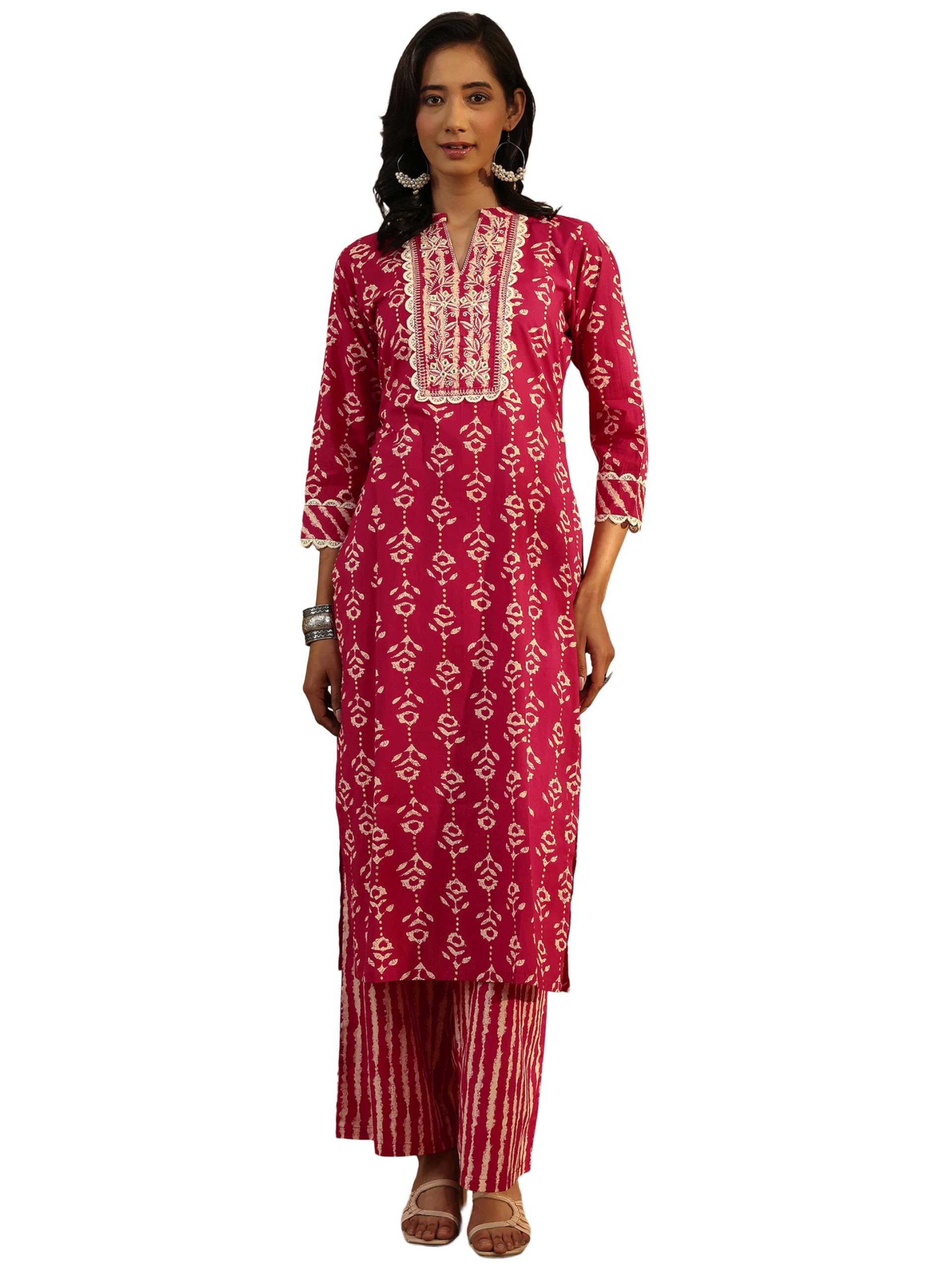 Libas Printed Cotton Straight Kurta With Palazzos -401250S