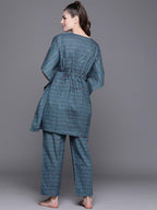 Libas Womens Printed Cotton Night Suit Set For Women Blue