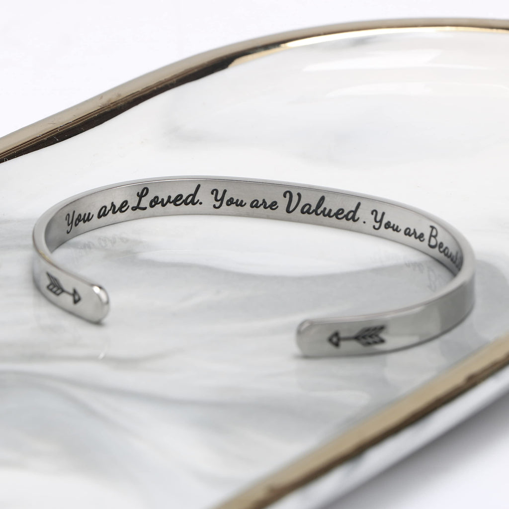 JoycuFF Gifts for Women Encouragement Cuff Bracelets Birthday Christmas Stainless Steel Gift Brave Encouragement Message Saying