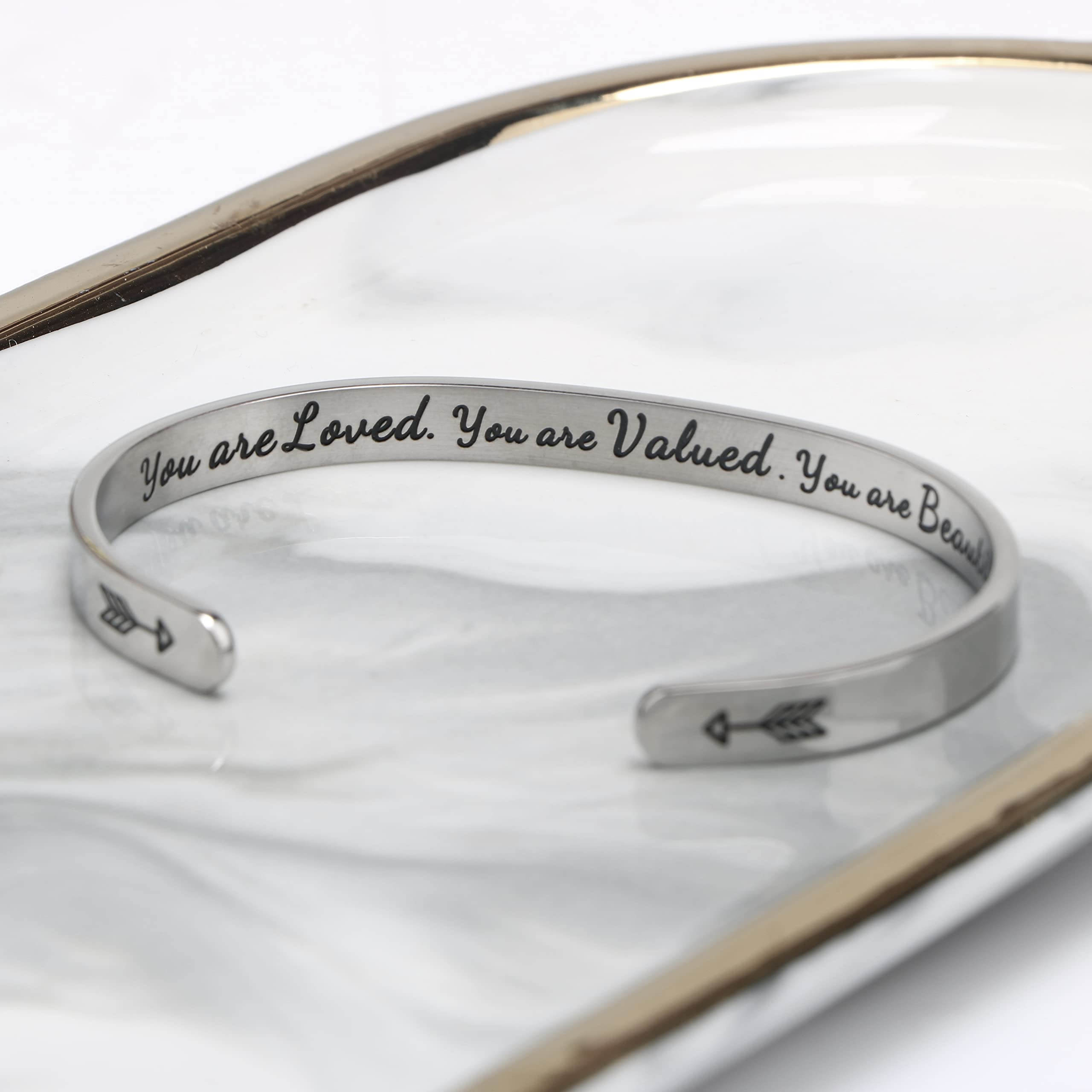 JoycuFF Gifts for Women Encouragement Cuff Bracelets Birthday Christmas Stainless Steel Gift Brave Encouragement Message Saying