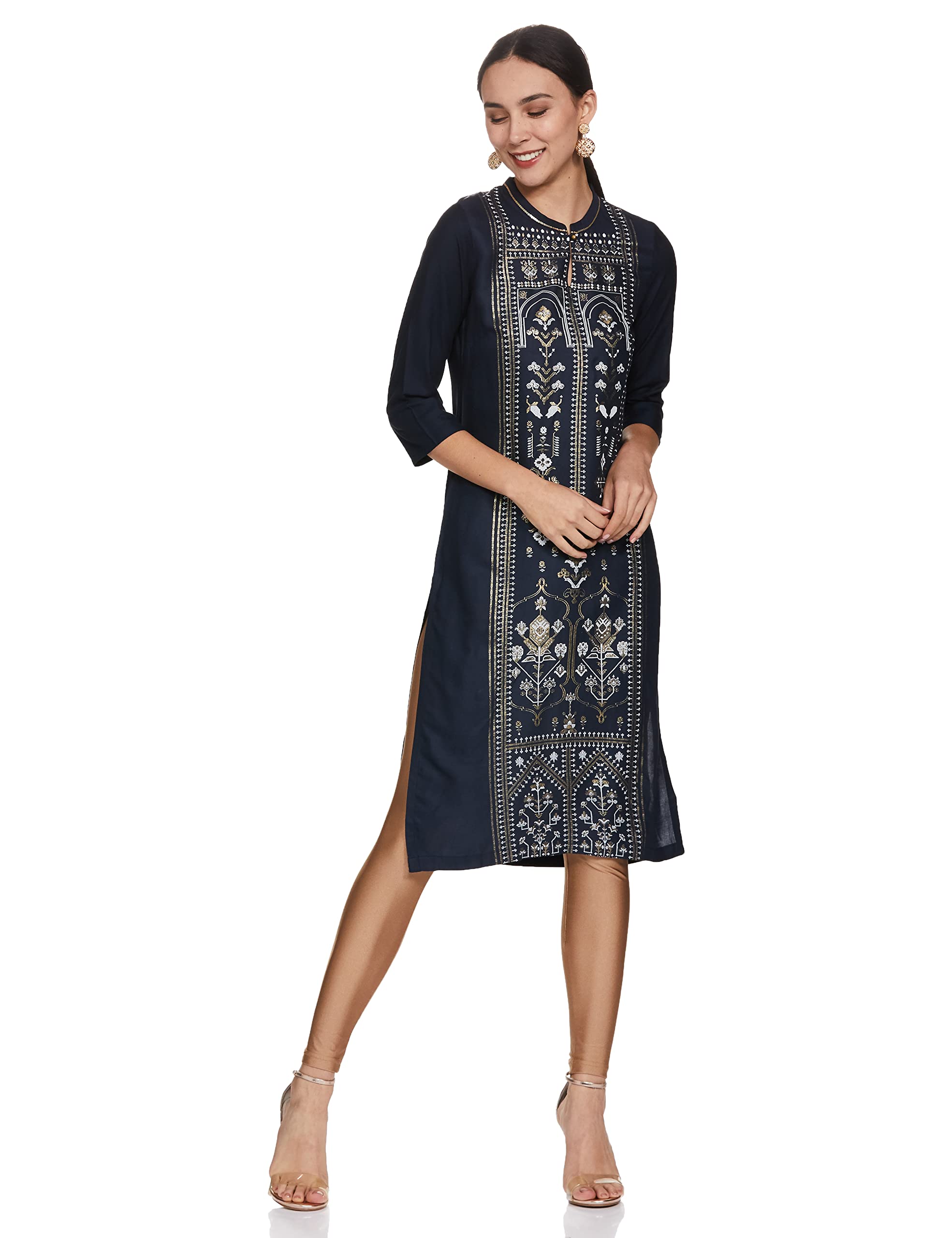W For Woman Women'S Rayon Regular Kurta (20Skw14948-112985_Dark Blue_8)