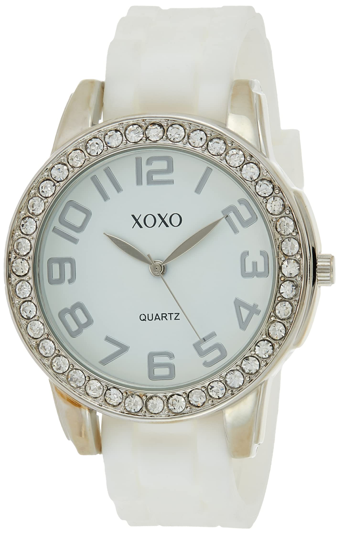 XOXO Womens Silver-Tone Analog Watch with Crystal-Accent Bezel - 7 Interchangeable Silicone Bands - Stylish Quartz Timepiece wit