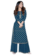 Sanisa Women'S Rayon Regular Fit Kurta With Palazzo (316Kh711-S_29Tkh111-S_Teal Blue_Small)