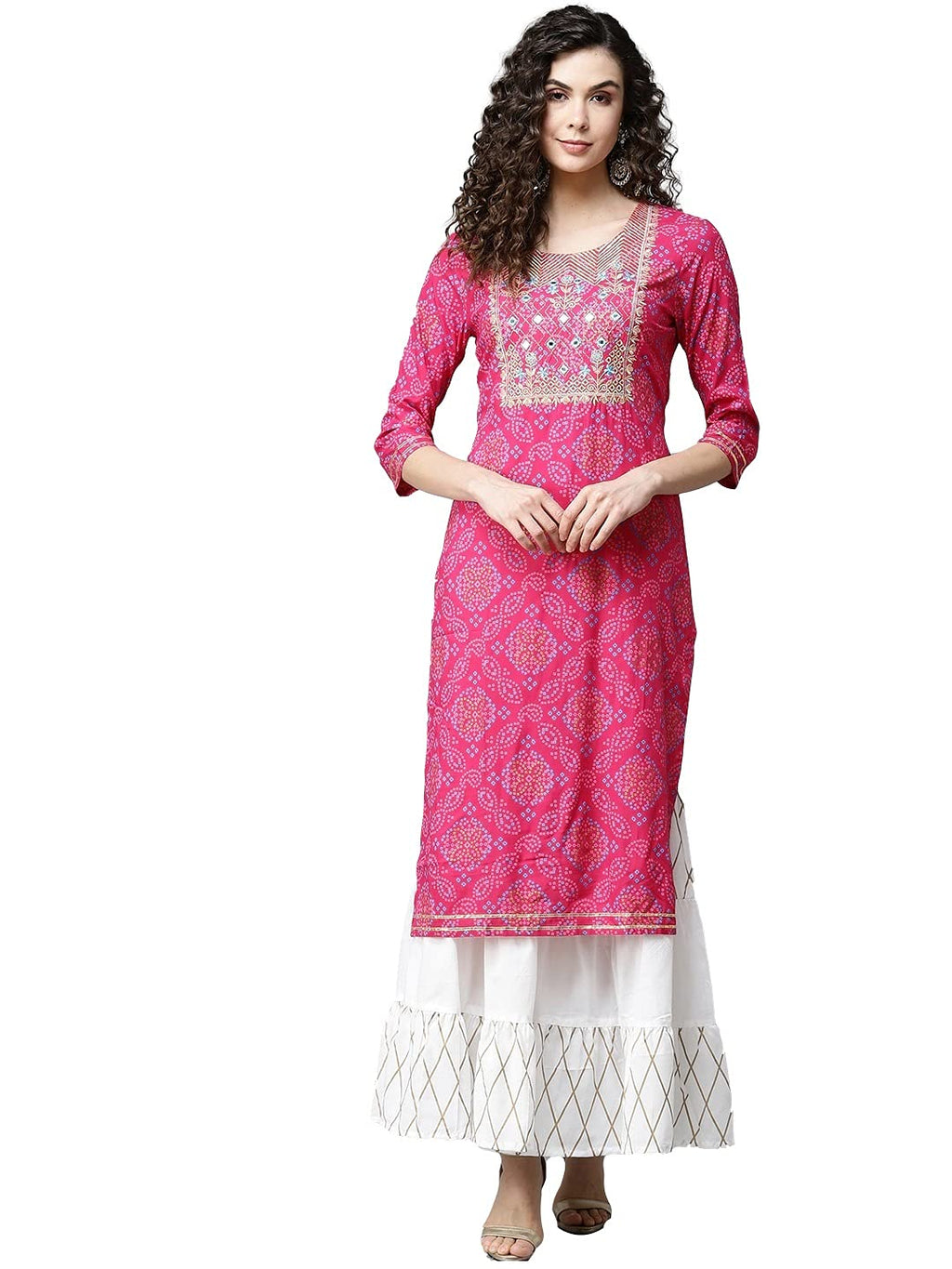 Gosriki WomenS Embroidery Bhandhani Kurta With Sharara(Molly Pink_M_Pink_Medium)