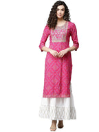 Gosriki WomenS Embroidery Bhandhani Kurta With Sharara(Molly Pink_M_Pink_Medium)
