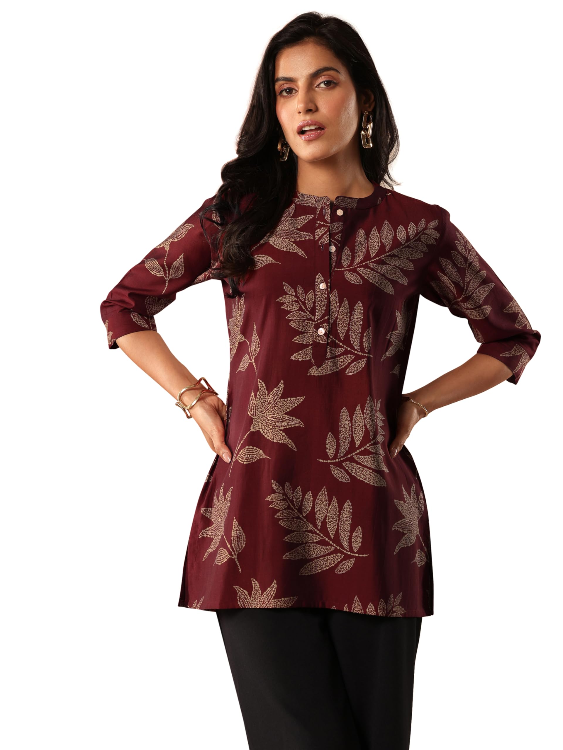 Libas Womens Printed Silk Blend Straight Kurti For Women Maroon