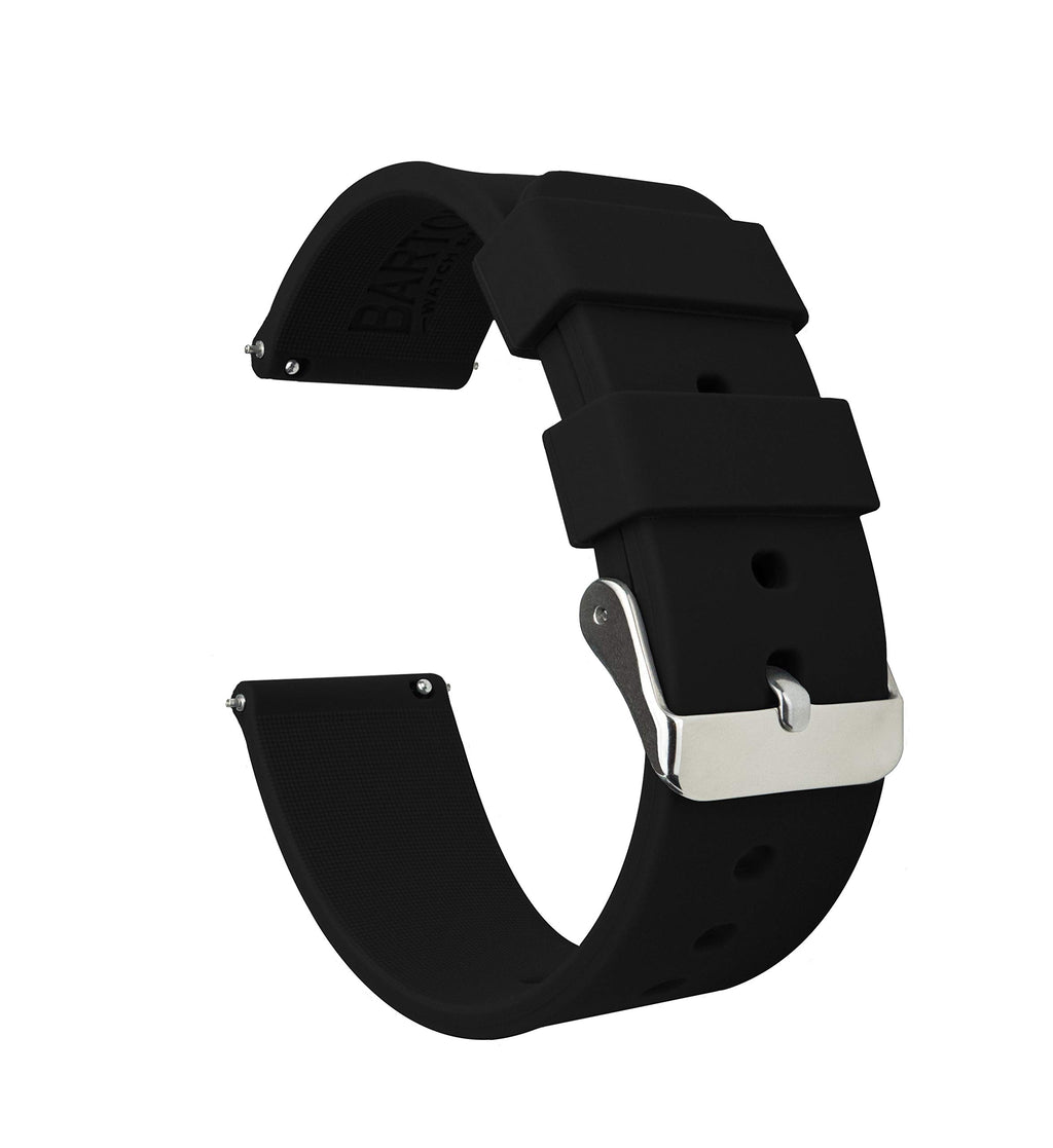 BARTON WATCH BANDS Soft Silicone Quick Release Watch Band Straps, Black, 22mm