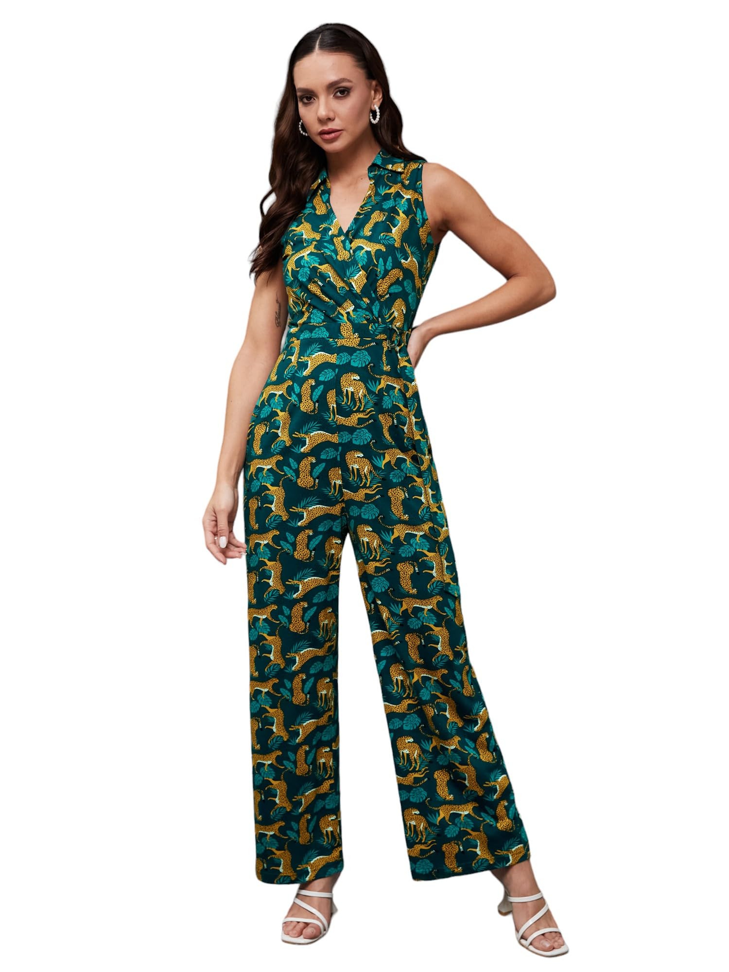 Miss Chase Womens Shirt Collar Sleeveless Wrap Styled Regular Length Cotton Jumpsuit (MCSS25D93-17-591-03, Multicolored Base Ir