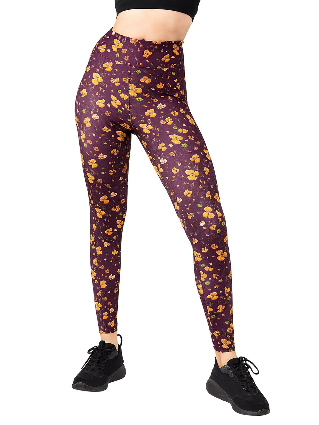 Clovia WomenS High-Rise Floral Print Active Tights With Side Pocket (Ab0042R15_Purple_Xxl)