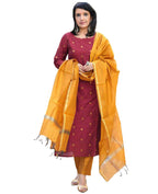 ANNI DESIGNER Womens Rayon Viscose Printed Straight Kurta with Pant & Dupatta (SDF Maroon_M_Maroon_Medium)
