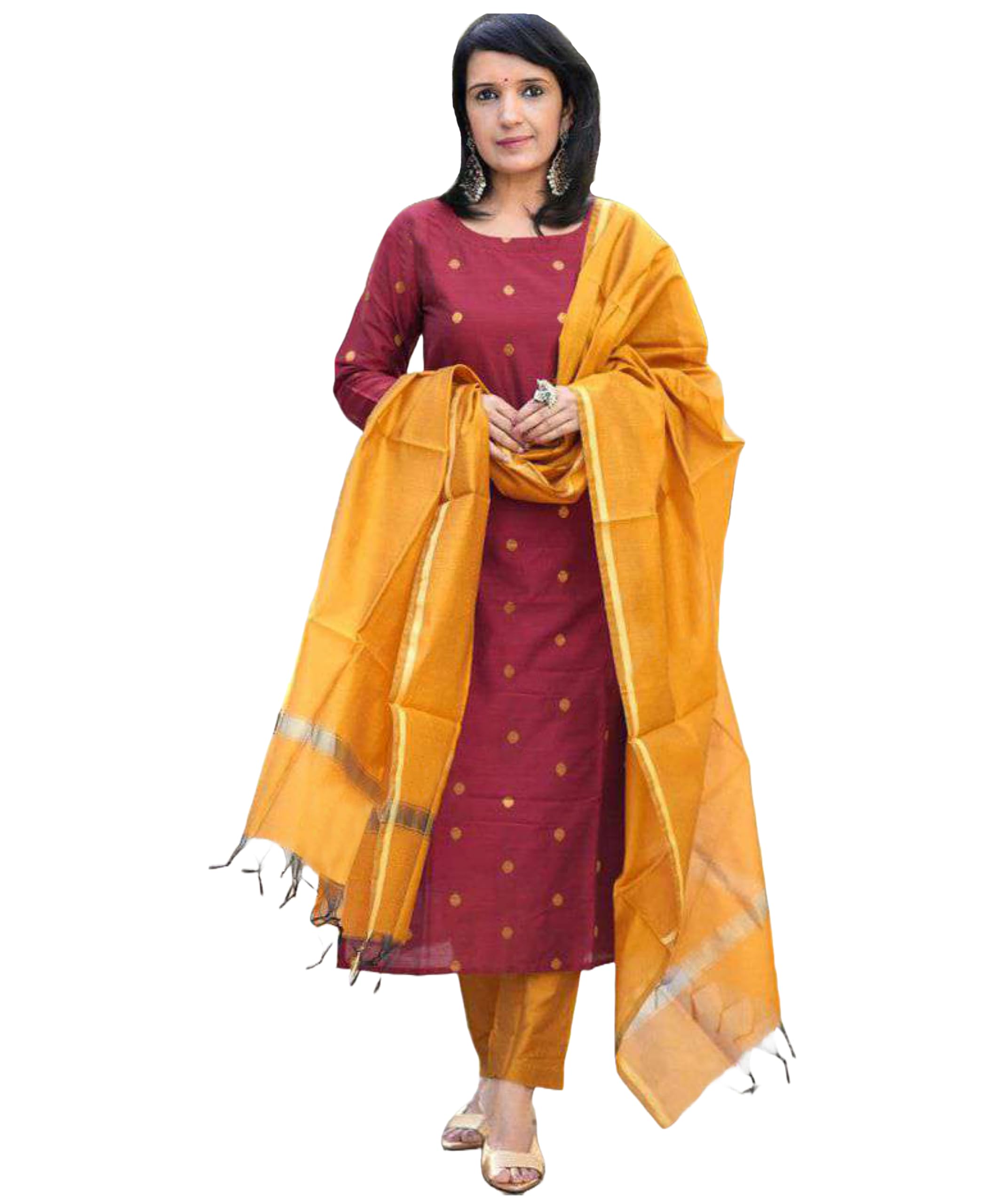 ANNI DESIGNER Womens Rayon Viscose Printed Straight Kurta with Pant & Dupatta (SDF Maroon_M_Maroon_Medium)