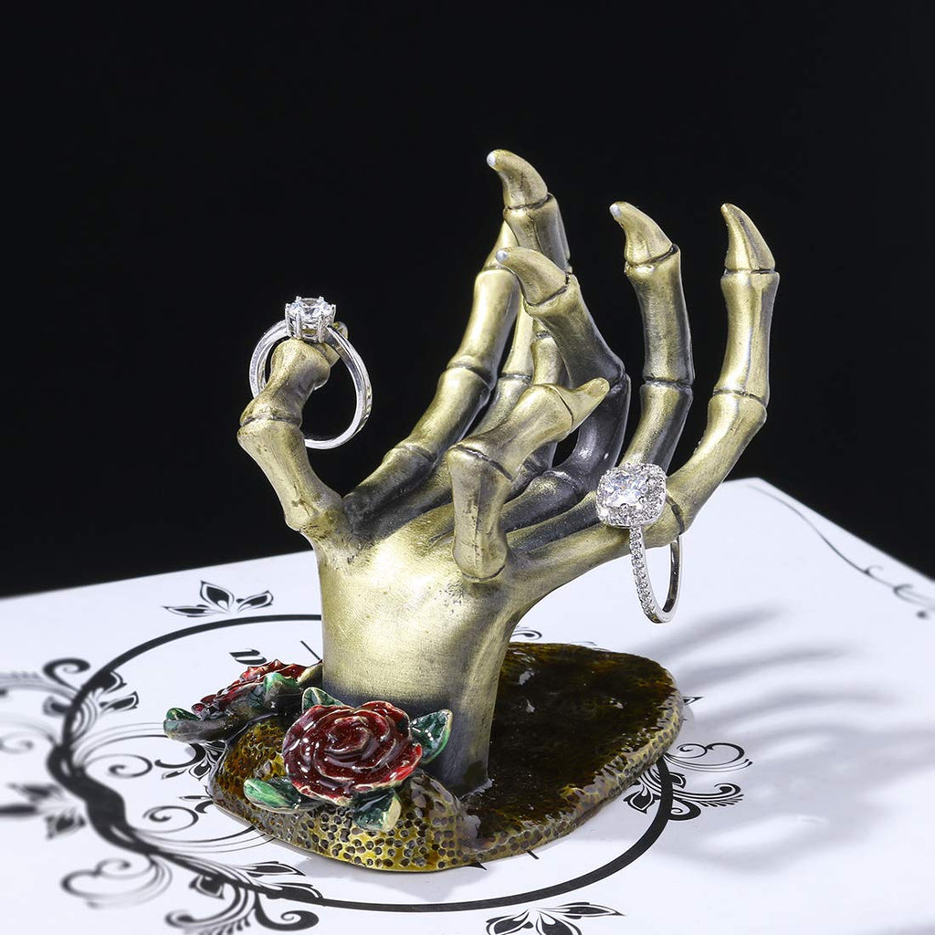 YU FENG Gothic Rose Skeleton Hand Jewelry Holder for Halloween Decor Rings Necklaces and Jewellery Accessories Hand Form Display