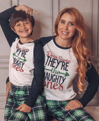 IFFEI Matching Family Pajamas Sets Christmas PJ's Letter Print Top and Plaid Bottom Sleepwear Jammies