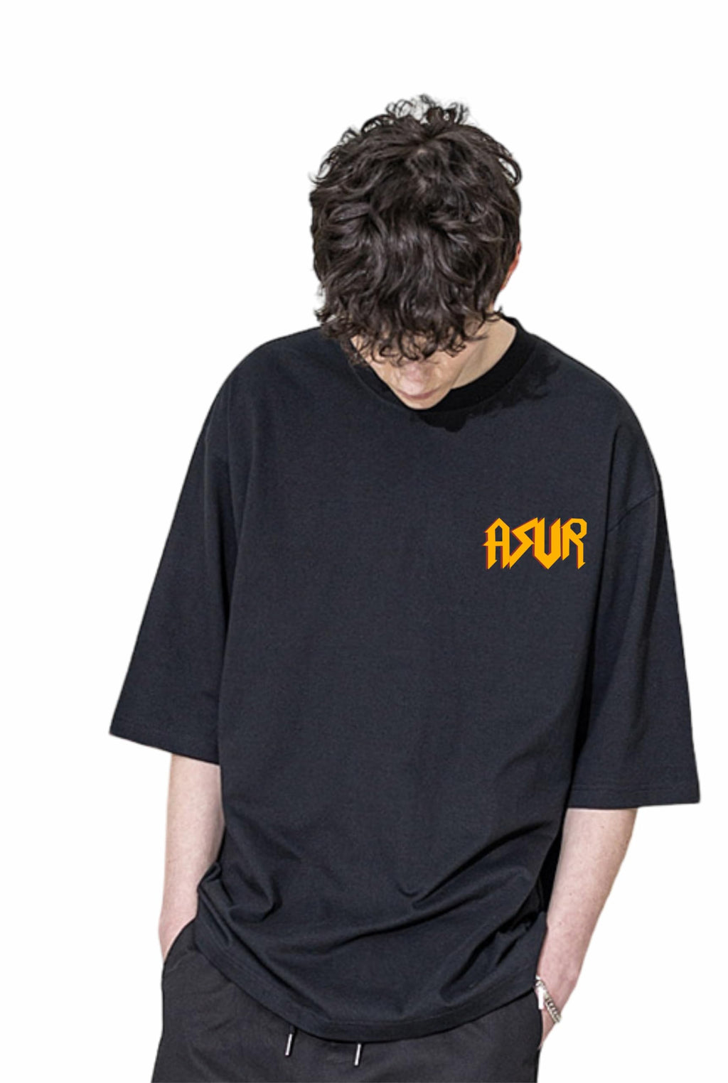 Uniplanet Store Cotton Asur Back Printed 3/4 Sleeve Black Oversized T Shirt For Men