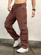 Hubberholme Men Cotton Loose Fit Mid-Rise Trousers |8| Brown
