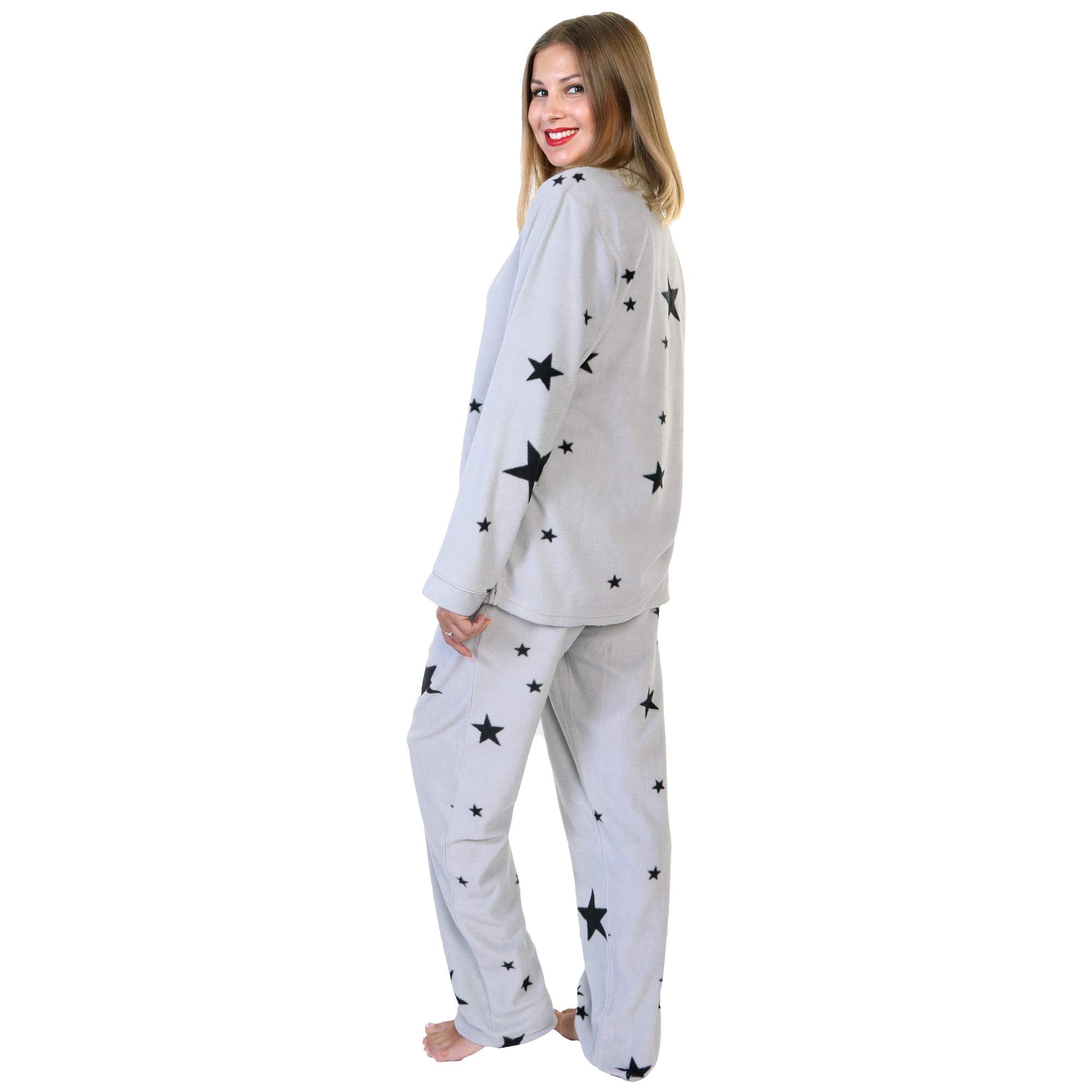 Angelina Women's Cozy Fleece | Gray Star Pajamas for Women| Sweet Dreams | Star Pajama Set with Pockets PJ56_2XL