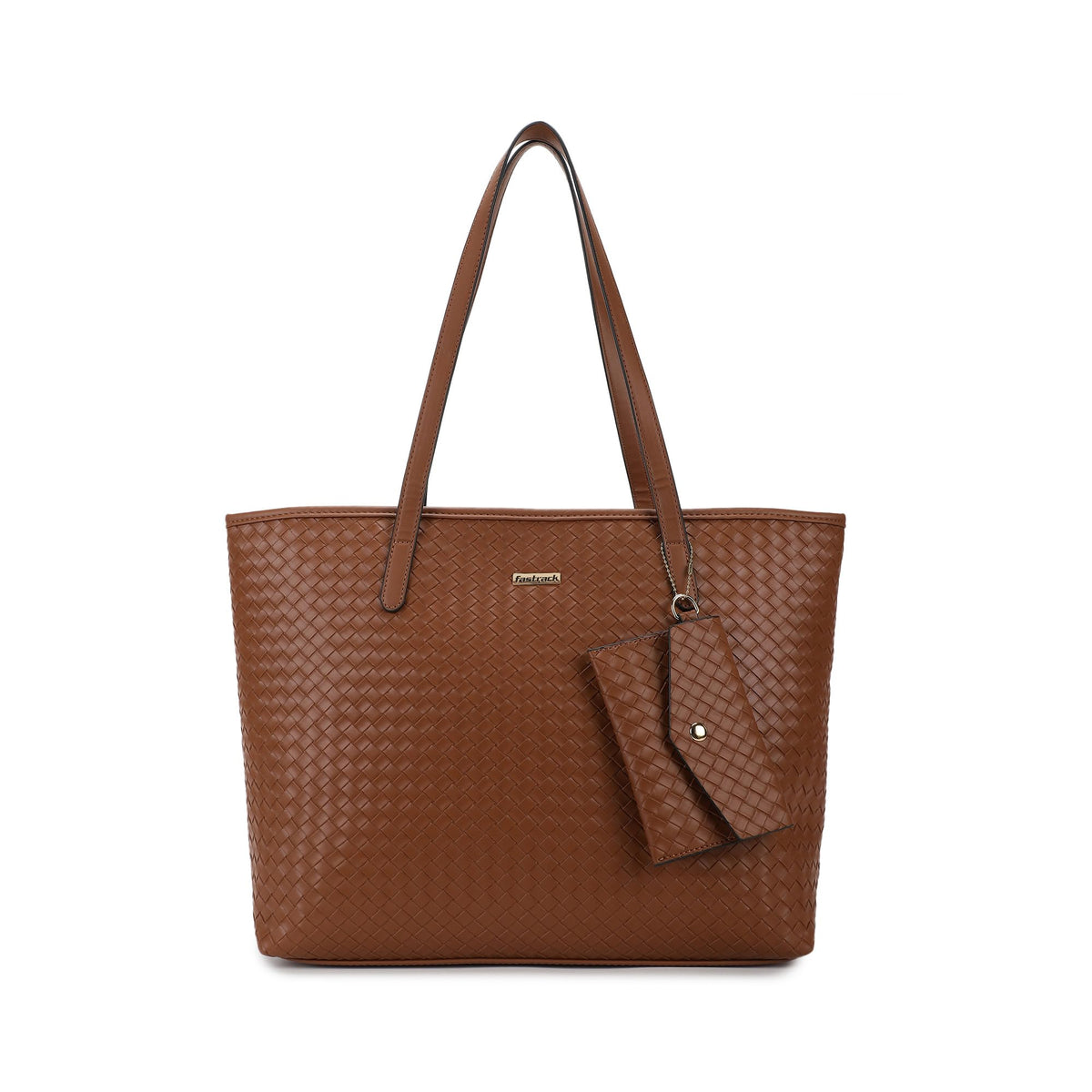 Fastrack Weave Tote | FauxLeather WomenS Tote Bag | Tan Totebag With Wallet & Utility Pockets 48-13-31