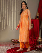 Varanga Yellow Cut Sleeve Straight Kurta With Tonal Bottom And Tonal Dupatta.