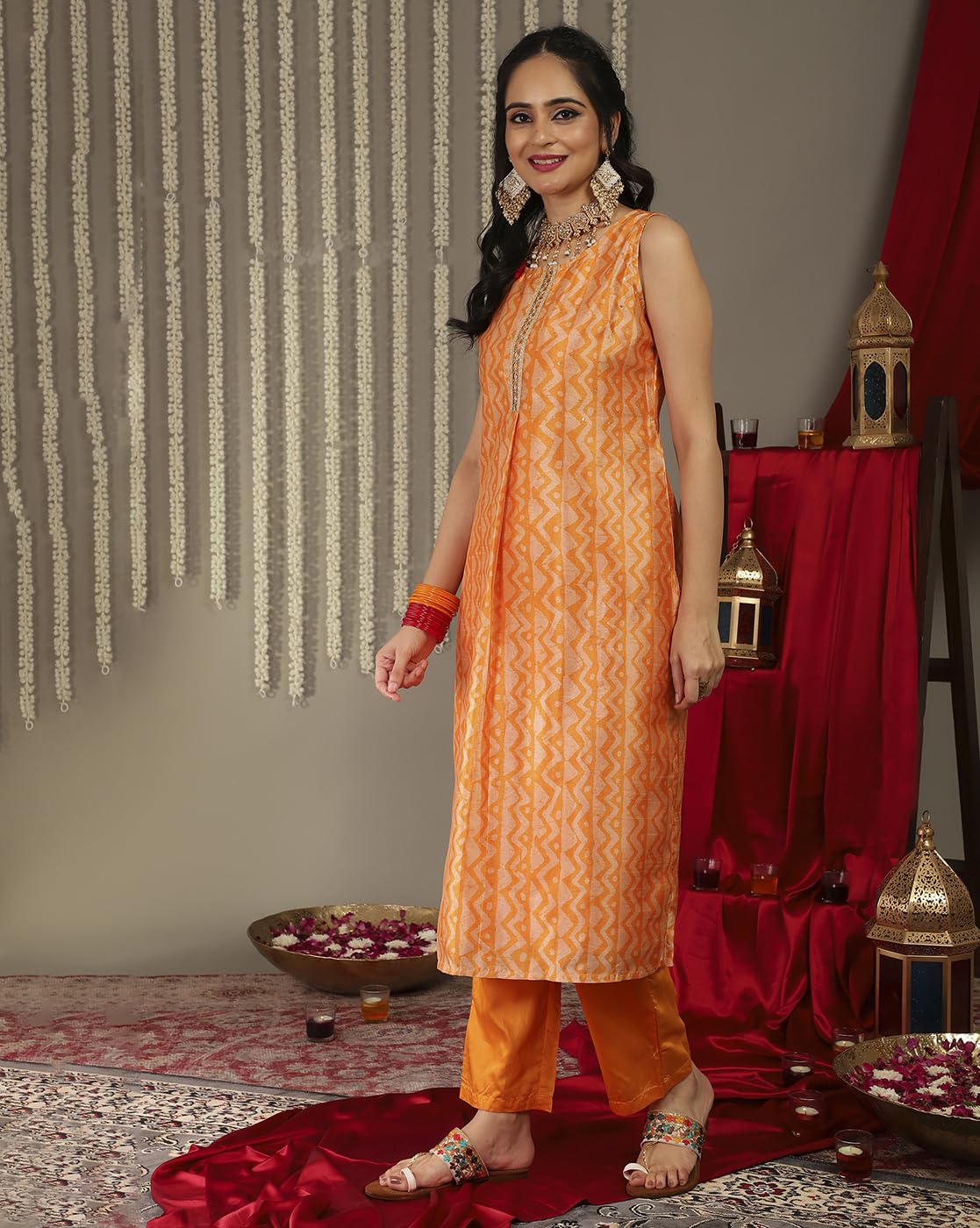 Varanga Yellow Cut Sleeve Straight Kurta With Tonal Bottom And Tonal Dupatta.
