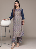 Ziyaa Women'S Blue Crepe Straight Kurta And Palazzo Set