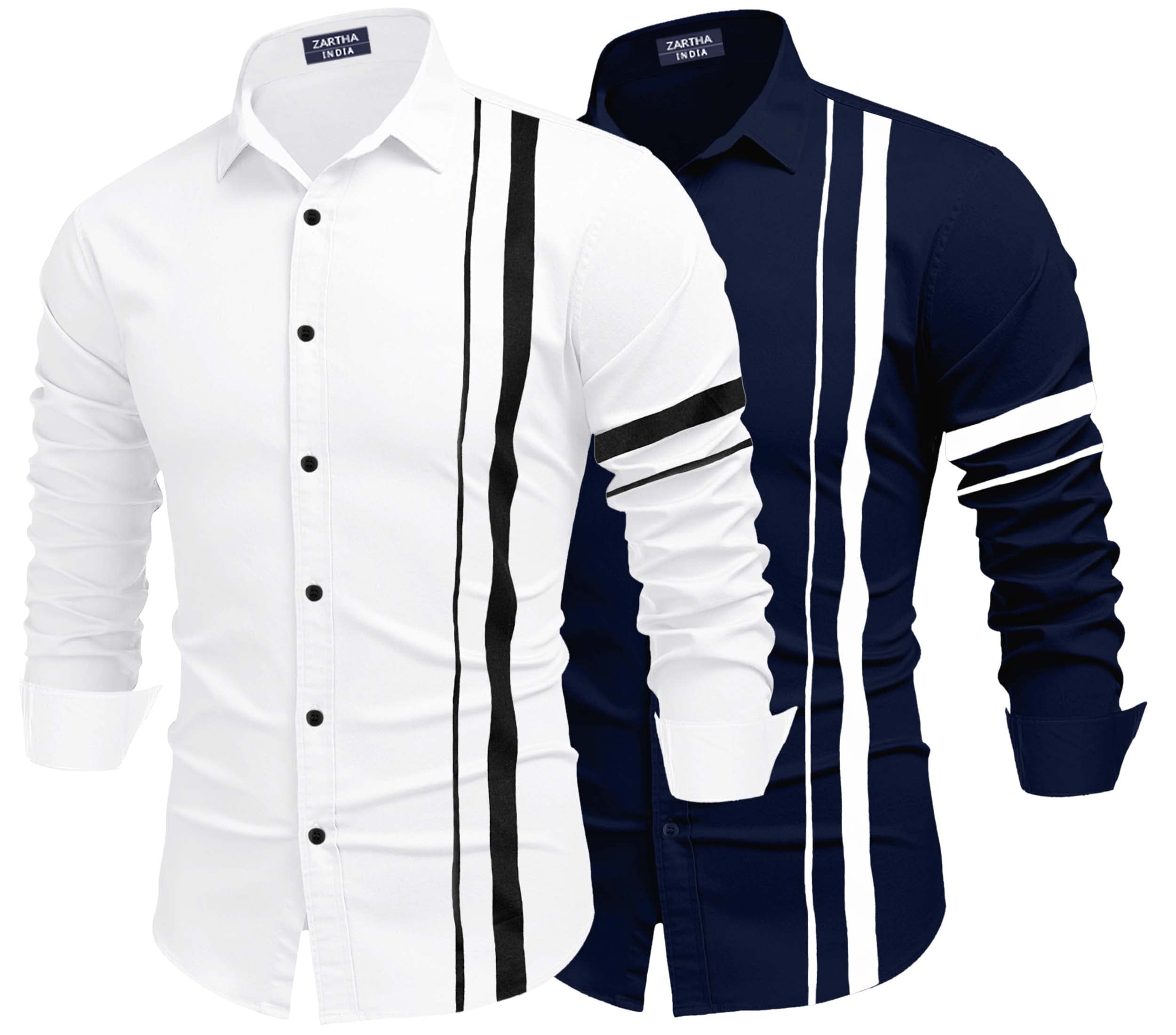 Zartha MenS Regular Fit Striped Pattern Cotton Blend Shirt With Collared Neck Long Sleeve And Standard Length | Shirt For Man