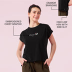 Enamor Womens Solid Relaxed Fit T-Shirt (E3G7_JetBlack Feeling