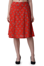 POPWINGS Casual Bagru Printed A Line Knee-Length Skirt for Women | Summer Skirt for Women | Ethnic Skirt for Women Red