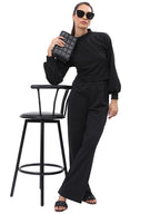 Ketch Polyester Blend Women Fashion Wear Casual Fit Co-Ord Set Standard Length Playwear Dress (Khce000076_Black_S)