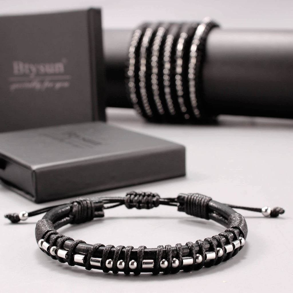 Btysun Morse Code Bracelets for Men Cancer Gifts for Him Adjustable Leather Bracelet Brother Son Father Best Friend Bracelets fo