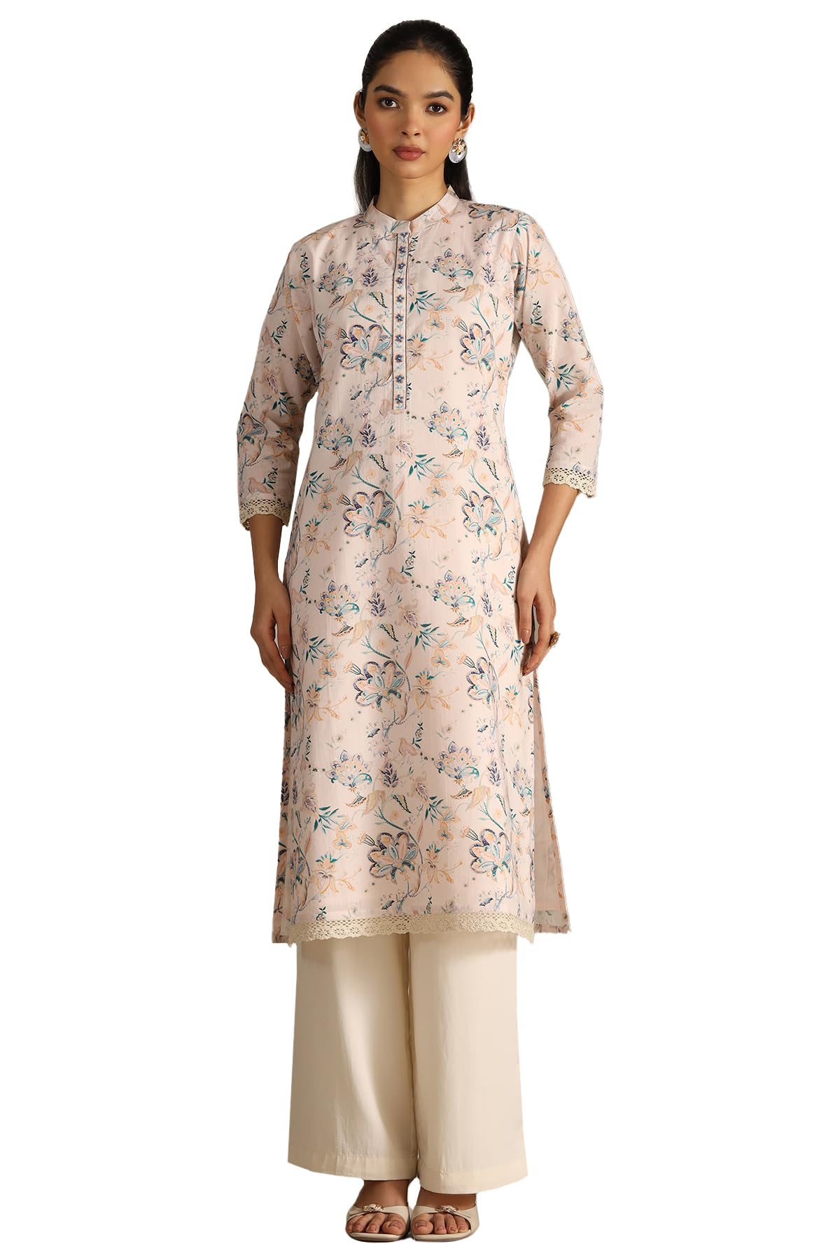 Soch Women Cotton Floral Print Kurta with Beads and Stones