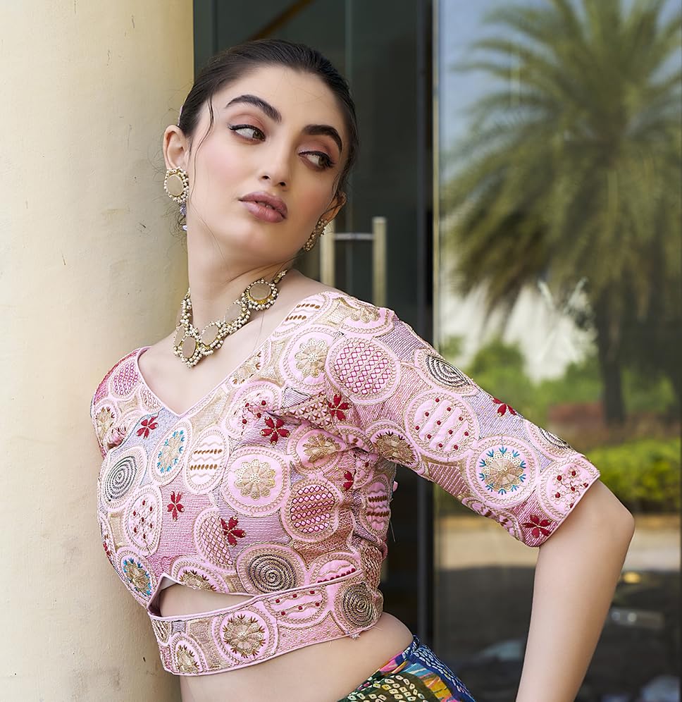 Pujia Mills WomenS Blouse Readymade Blouse Embroidery Multi Coding Gold Thread Blouses Handwork Baby Pink Color Readymade Saree