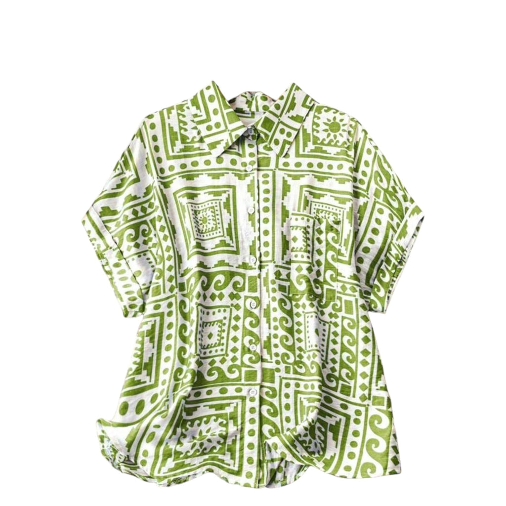 Gufrina WomenS Polyester Shirt With Pocket Half Raglan Sleeves Spread Collar Neck Geometric Printed Relaxed Fit And Standard Le