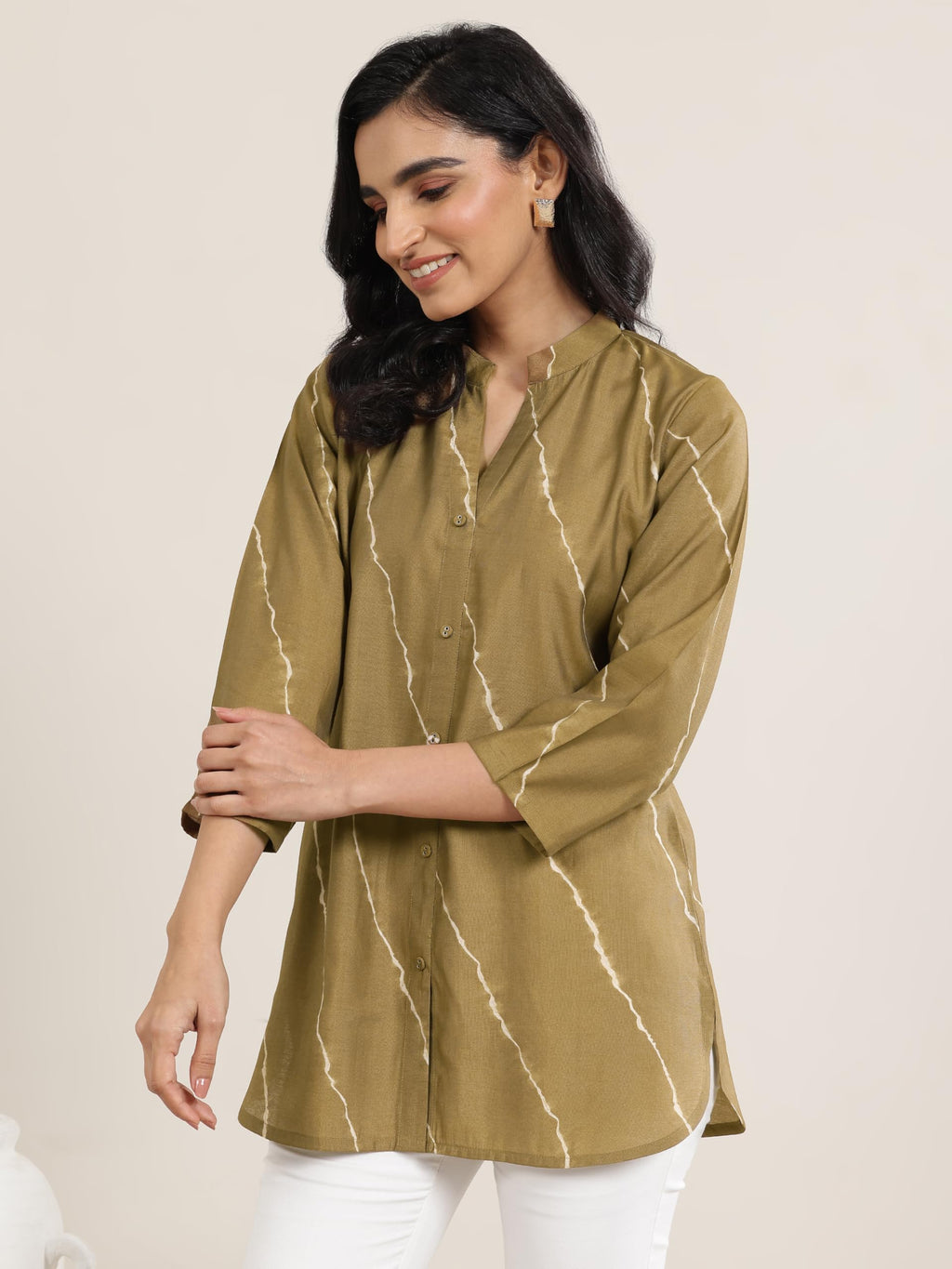 Libas WomenS Silk Blend Printed Regular Kurtis (29665R Olive
