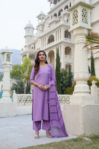 ANNI DESIGNER Women s Kurta with Trousers and Dupatta, purple, 4X-Large