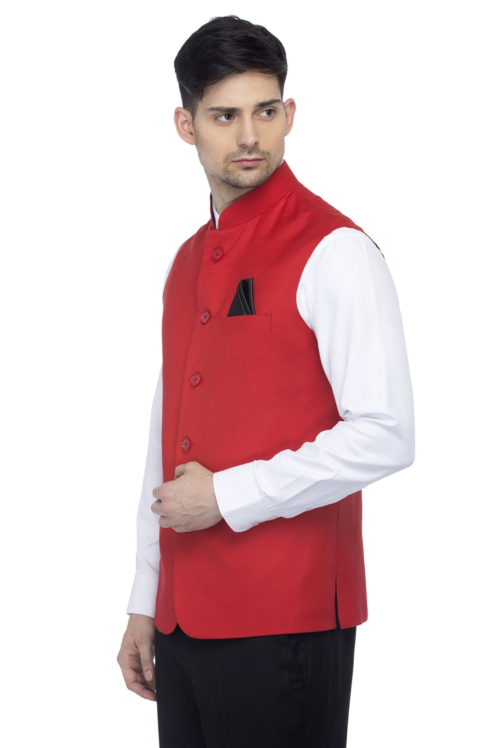 Favoroski Bandhgala Sleeveless Jackets Ethnic Men'S Wear Waistcoat (Red_40)