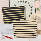 SOIDRAM 2 Pieces Makeup Bag Large Stripe Cosmetic Bag Capacity Canvas Travel Toiletry Bag Organizer Cute Makeup Brushes Aestheti