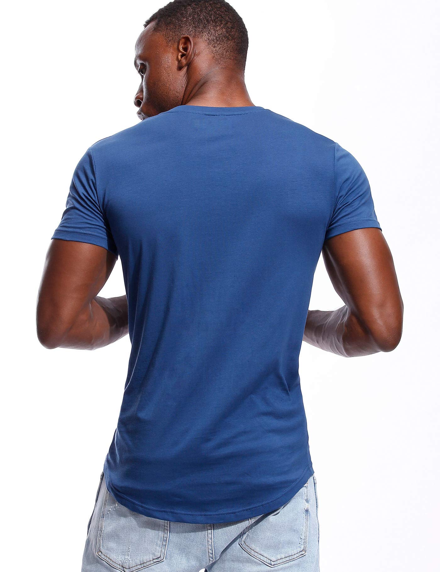 Deep V Neck T Shirt for Men Low Cut Vneck Tee Invisible Tshirt Vee Top Blue L