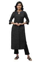 Aurelia Women'S Black Stripes Yarn Dyed Dobby Straight Kurta_23Aua14452-701933_Xl