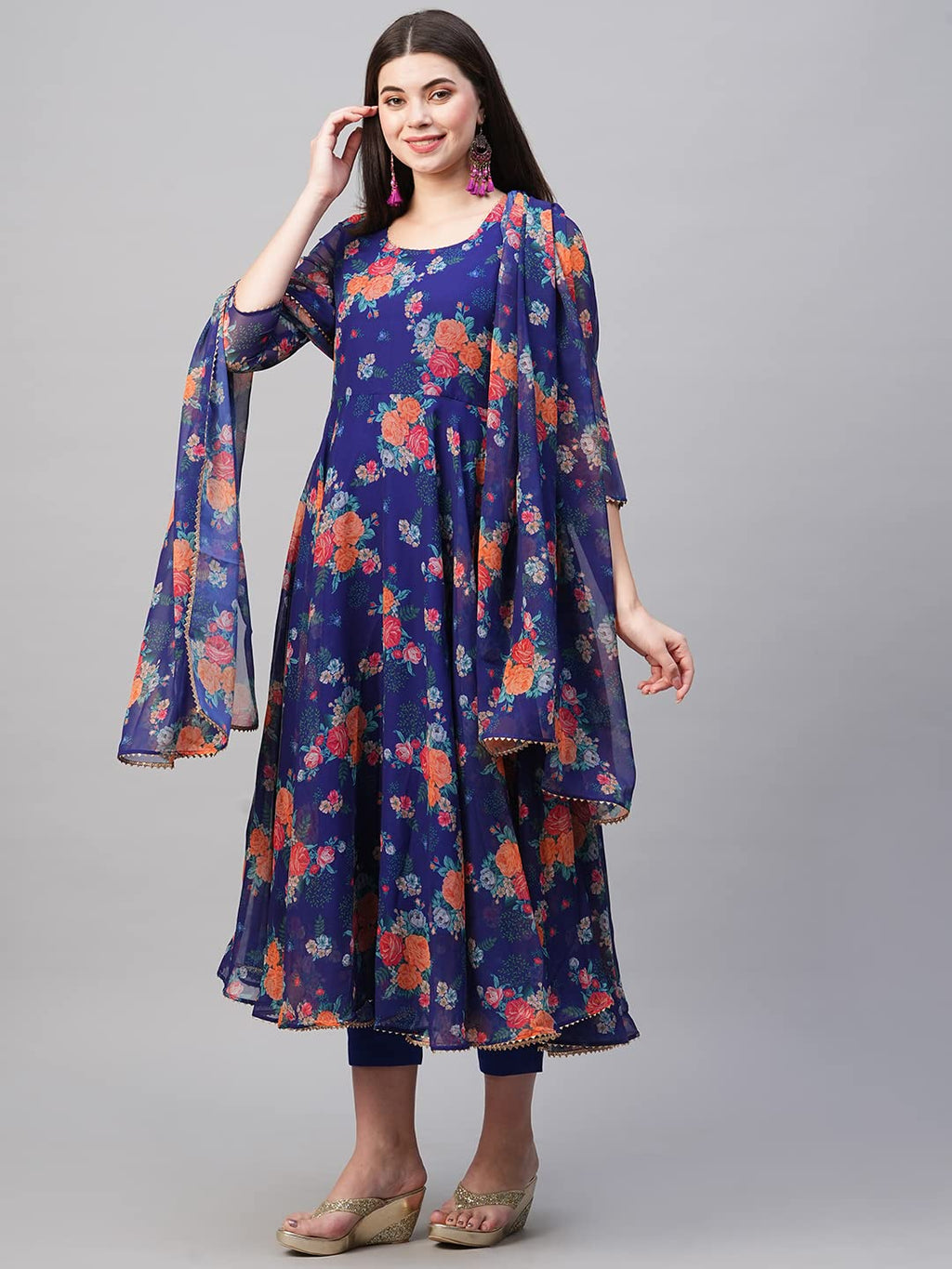 ANNI DESIGNER Womens Georgette Anarkali Printed Kurta with Pant & Dupatta (Atasi Blue-Nw02_XXL_Blue_XX-Large)