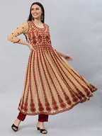 ANNI DESIGNER Womens Georgette Chikankari Embroidered Anarkali Kurti (Kari Beige_L_Beige_Large)