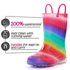 K KomForme Toddler Light Up Rain Boots Patterns and Glitter Rain Boots for Girls Boys with Handles,Shimmer Rainbow,11