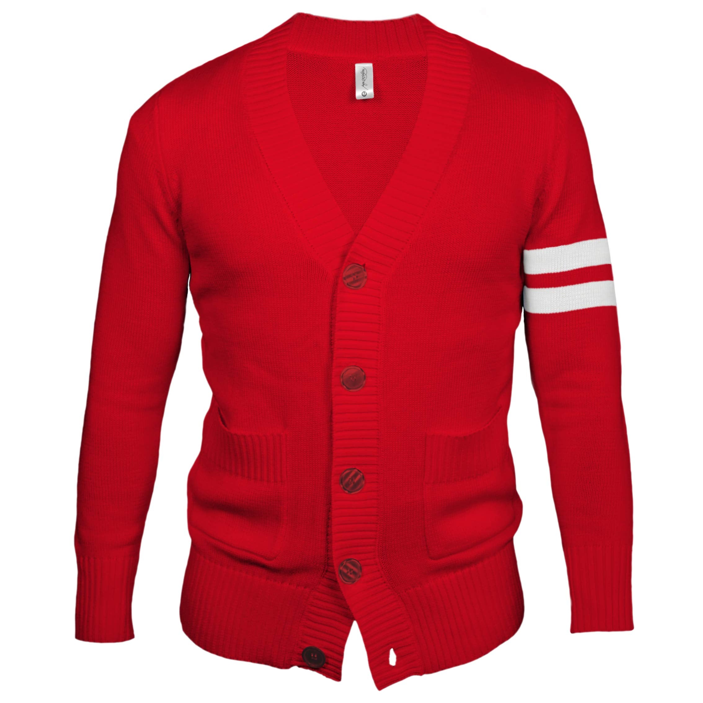 Hip Hop 50's Shop - Mens 1950s Letterman Cardigan Sweater (XLarge, Red)